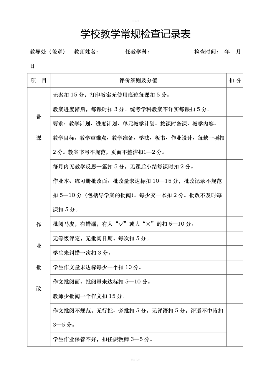 教學(xué)常規(guī)檢查記錄表在教育教學(xué)檢測(cè)與評(píng)價(jià)活動(dòng)中的關(guān)鍵作用與實(shí)踐路徑